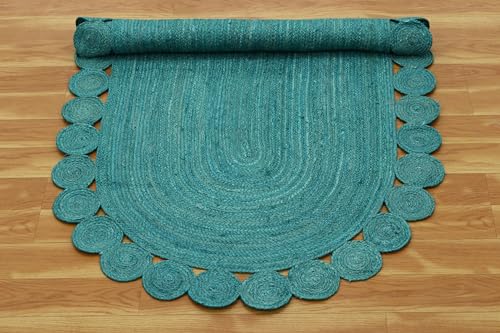 Turquoise Oval Kilim Braided Jute Area Rug