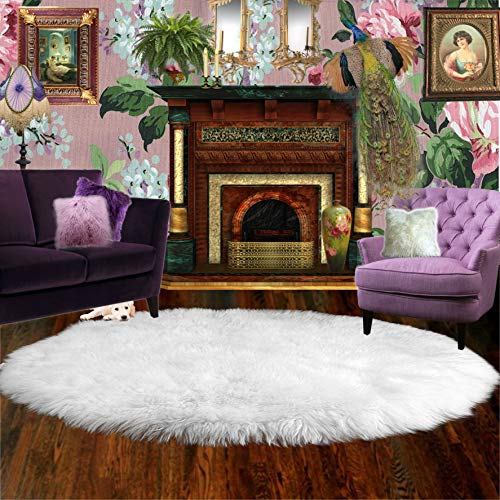 Round White Faux Fur Shag Rug - 10' Diameter
