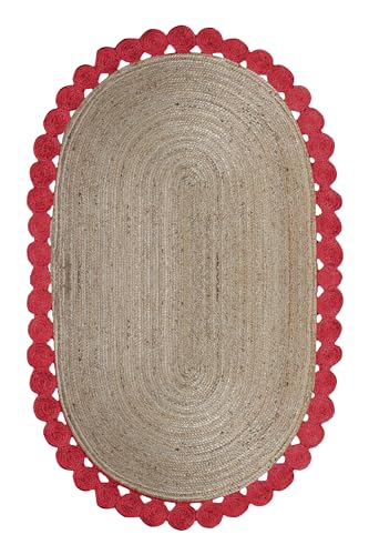 CASAVANI Braided Oval Rug - Red & Beige
