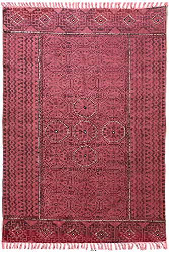 CASAVANI Rectangular Red & Black Cotton Rug