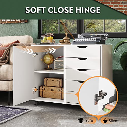 5-Drawer Wood Chest with Door for Home Office