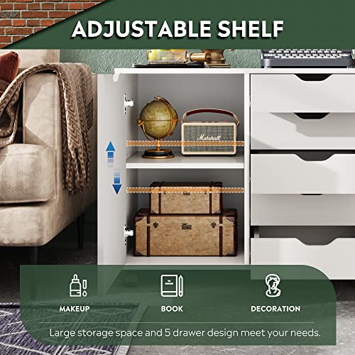 5-Drawer Wood Chest with Door for Home Office