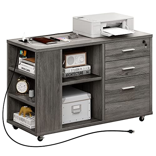 YITAHOME Grey Mobile File Cabinet with Charging Station