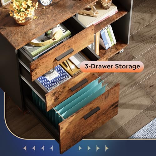 Rustic Brown Wood File Cabinet with Open Storage Shelves