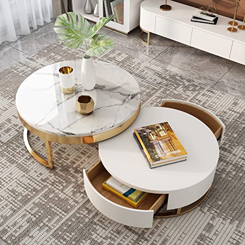 Stella Modern Round Marble Coffee Table with Storage