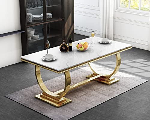 Elegant White and Gold Marble Dining Table