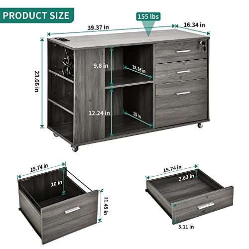 YITAHOME Grey Mobile File Cabinet with Charging Station