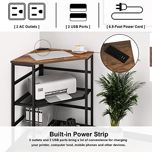 Corner Printer Stand Table with Power Outlet USB