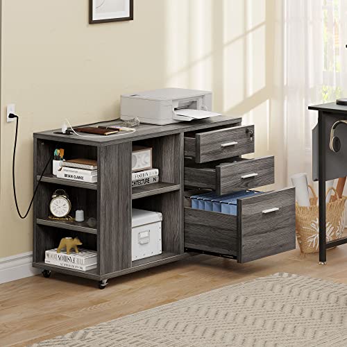 YITAHOME Grey Mobile File Cabinet with Charging Station