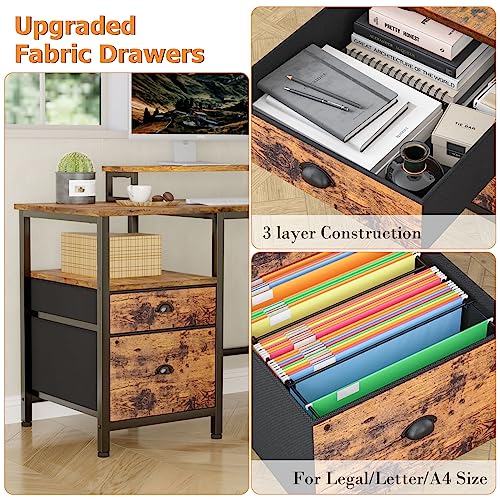 Rustic Brown L-Shaped Desk with Power Outlet & Storage