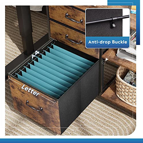 Rustic Brown Wood Grain File Cabinet with Printer Stand