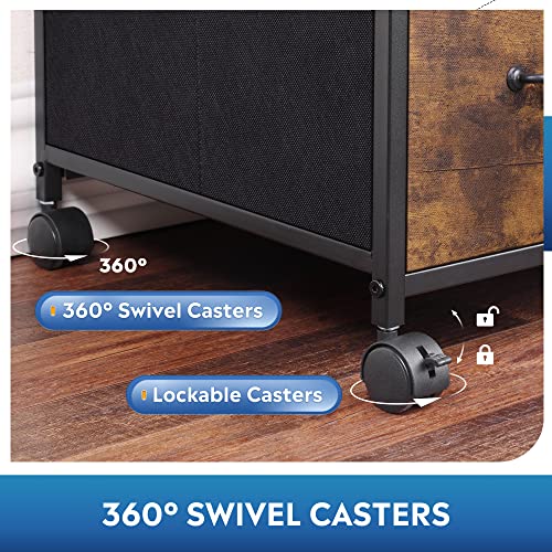 Rustic Brown Wood Grain File Cabinet with Printer Stand