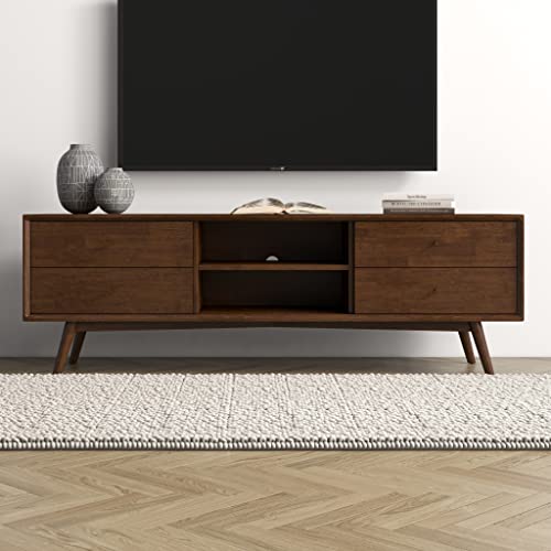 Mid-Century 70.5" Wood TV Stand, Walnut Finish