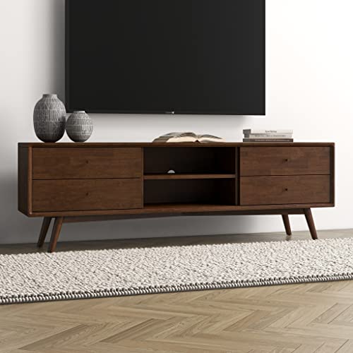 Mid-Century 70.5" Wood TV Stand, Walnut Finish