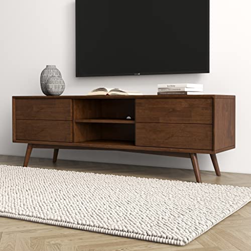 Mid-Century 70.5" Wood TV Stand, Walnut Finish