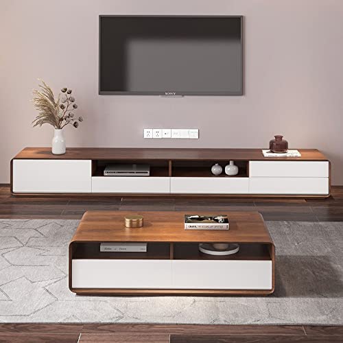 Modern White Wood TV Stand with Open Storage