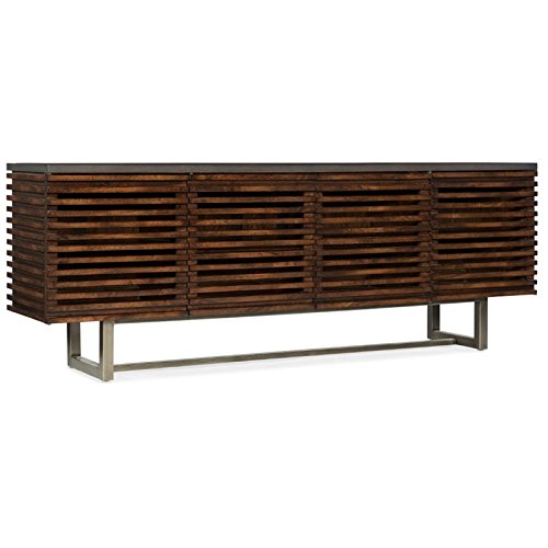 Medium Brown Wood TV Stand with Dark Gray Top
