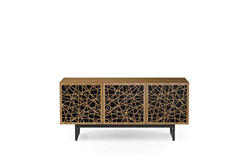 Natural Walnut Low Profile TV Stand with Ricochet Doors