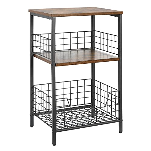 Rustic Brown & Black Industrial Retro Side Table|RFamily
