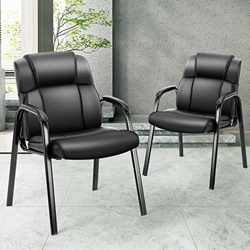 Set of 2 Leather Reception Chairs with Padded Arms