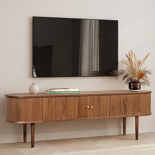 Modern Walnut TV Stand with Storage and Shelves