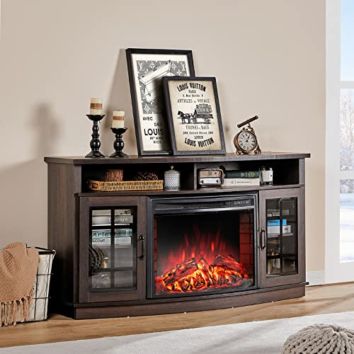 Curved 59" Fireplace TV Console with Open Shelves