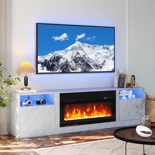 Electric Fireplace TV Stand for 90" TVs - Grey