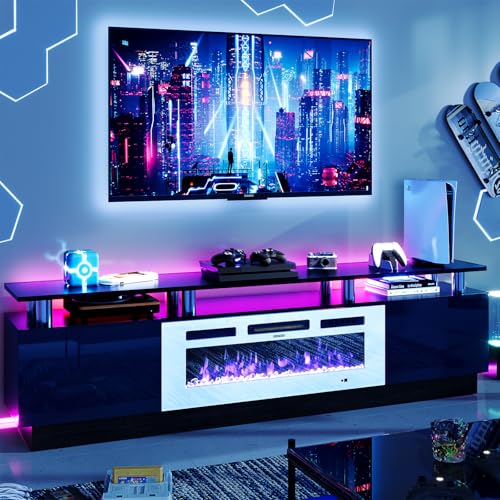 Modern Black TV Stand with 36” Electric Fireplace