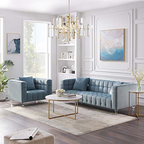 Velvet Biscuit Accent Chair with Lucite Legs