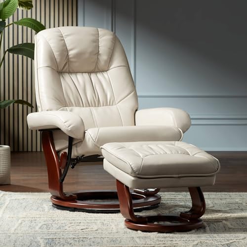 Taupe Swivel Faux Leather Recliner with Ottoman