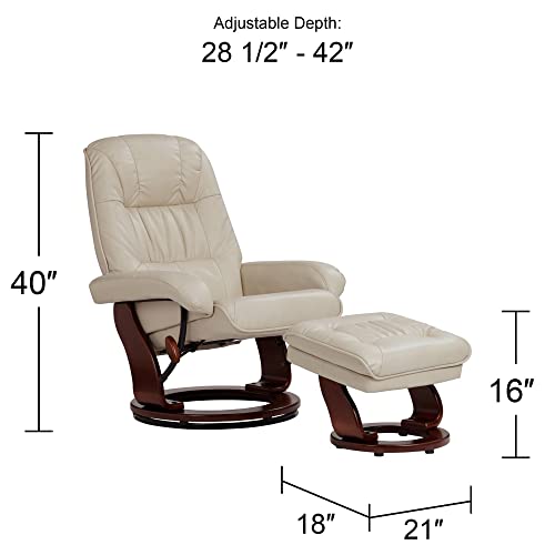 Taupe Swivel Faux Leather Recliner with Ottoman