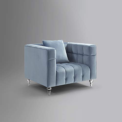 Velvet Biscuit Accent Chair with Lucite Legs