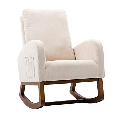 Modern Upholstered Rocking Chair with Cushion and Side Bag