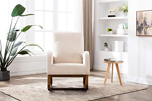 Modern Upholstered Rocking Chair with Cushion and Side Bag