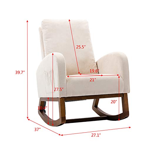 Modern Upholstered Rocking Chair with Cushion and Side Bag