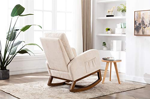 Modern Upholstered Rocking Chair with Cushion and Side Bag