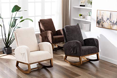 Modern Upholstered Rocking Chair with Cushion and Side Bag