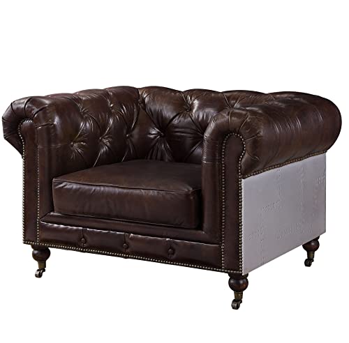 Vintage Brown Button Tufted Leather Chair