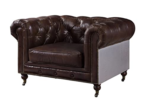 Vintage Brown Button Tufted Leather Chair