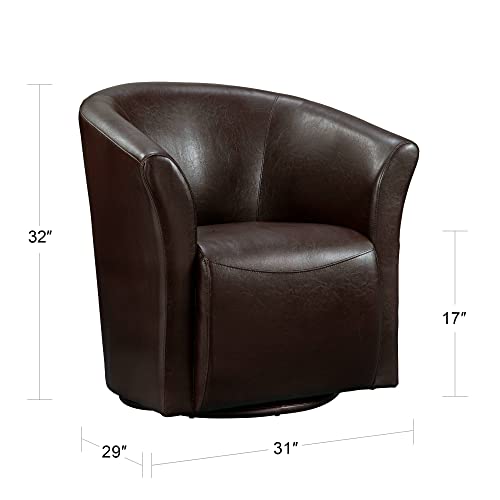 Brown Faux Leather Swivel Accent Club Chair
