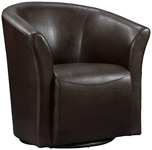 Brown Faux Leather Swivel Accent Club Chair