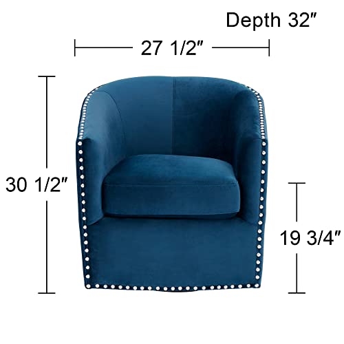 Navy Blue Swivel Accent Chair with Nail Head Trim