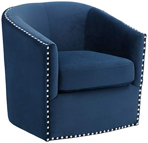 Navy Blue Swivel Accent Chair with Nail Head Trim