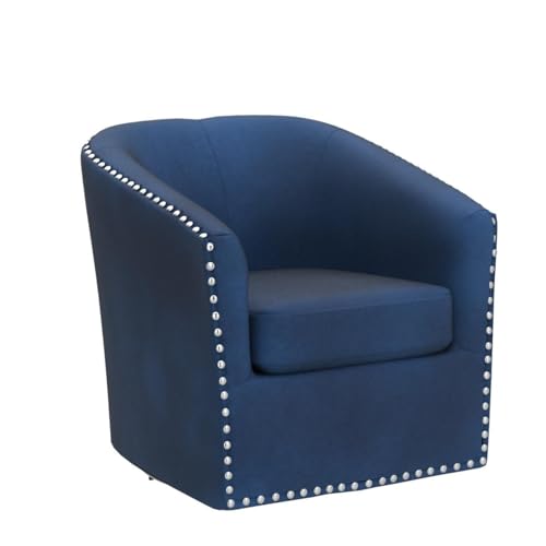 Navy Blue Swivel Accent Chair with Nail Head Trim