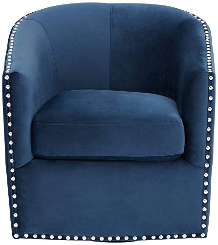 Navy Blue Swivel Accent Chair with Nail Head Trim