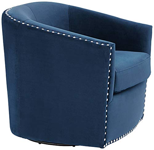 Navy Blue Swivel Accent Chair with Nail Head Trim