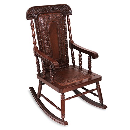 Handmade Brown Wood and Leather Rocking Chair