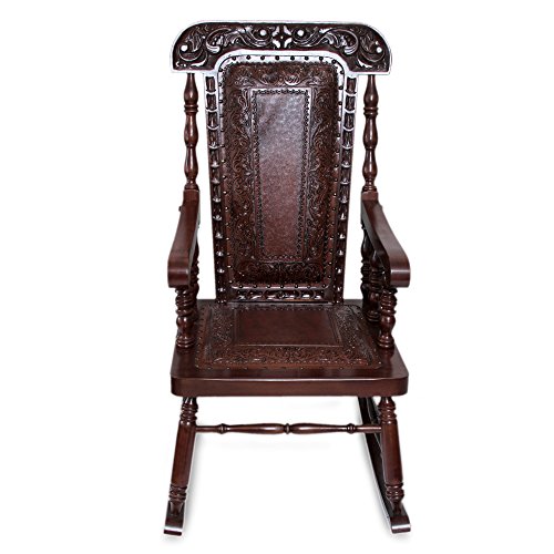 Handmade Brown Wood and Leather Rocking Chair