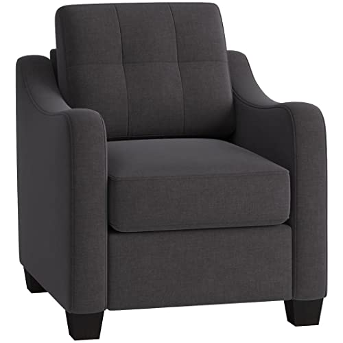 Gray Linen Upholstered Solid Wood Accent Chair