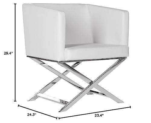 Celine White & Chrome Modern Glam Cross Leg Chair